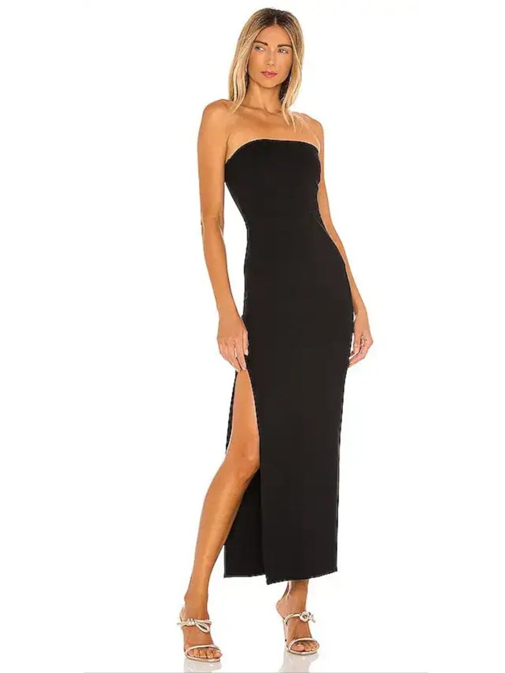 NBD Dream Gown in Black, Black Strapless Dress with Slit, Size XS